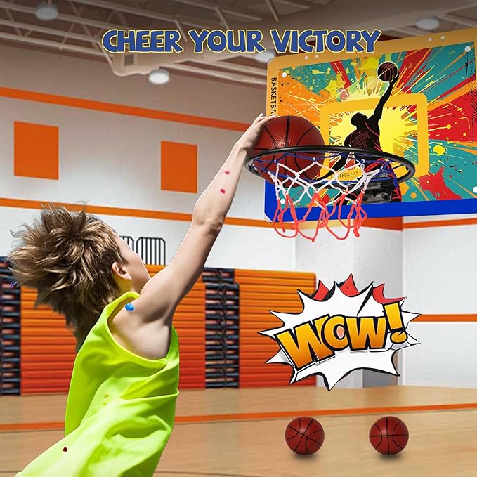 Silent Indoor Mini Basketball Hoop - Large Backboard with 3 Mounting Options, 3 Rims, 3 Balls & Pump
