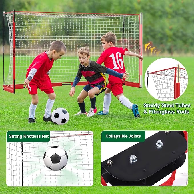 Portable Soccer Goal, Collapsible Soccer Goal Net Metal Base, Quick Setup Soccer Training Equipment with 1 Carry Bag, 1 Agility Ladder, 4 Ground Nails