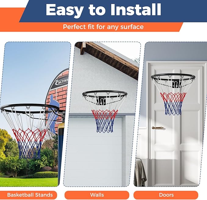 Goplus 18’’/15’’ Replacement Basketball Rim, Wall Door Mounted Basketball Hoop with All Weather Net, Indoor Outdoor Hanging Basketball Rim Goal Outside
