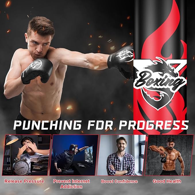 Freestanding Punching Bag for Adult Teens, 70" Heavy Punching Bag with Boxing Gloves and Electric Air Pump for Beginners Kickboxing Training MMA Muay Thai Fitness Office Home Gym