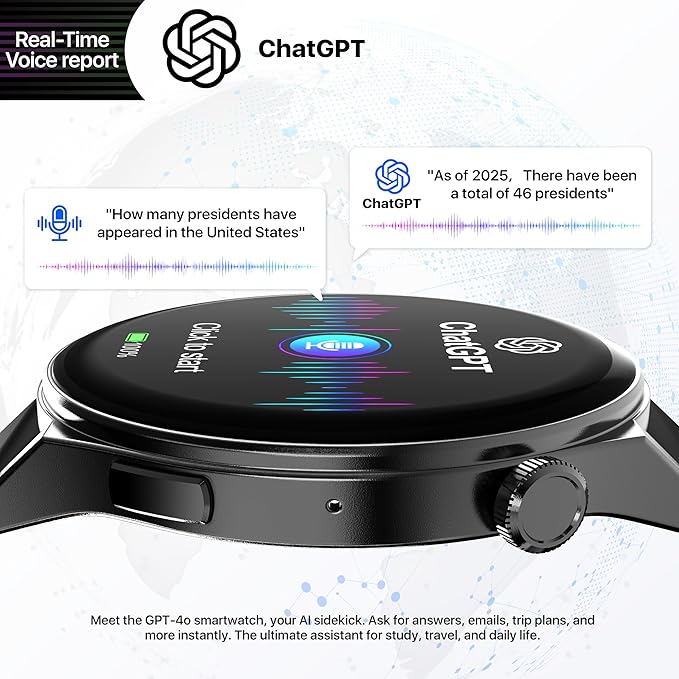 AI ChatGPT Translator Watch, Fitness Tracking, Heart Rate & Sleep Monitor, OLED Display, Titanium Alloy Waterproof, Multi-Sport Modes, Black