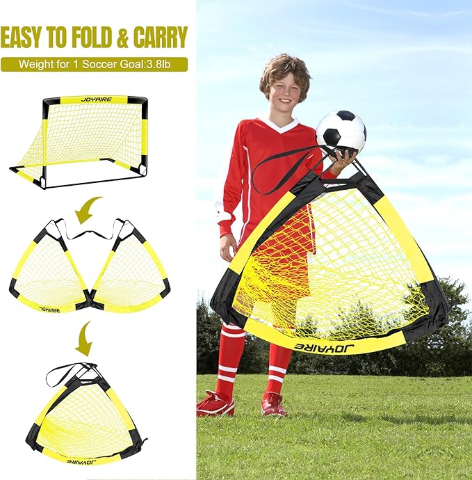 Kids Soccer Goals for Backyard Set, Portable Toddler Soccer Goal 2 of 4x3 ft, 6x4 ft, 7x5 ft, Soccer Training Equipment, Pop Up Soccer Net Kit with Size 4 Soccer Ball, Youth Games, Outdoor Sports Play