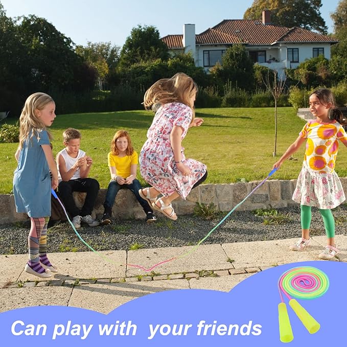 Kids Jump Rope,12 Pack Rainbow Jump Rope Set,7.2 Ft Adjustable Skipping Rope,Durable Jump Ropes with Plastic Handles,Vibrant Jumping Ropes for Outdoor Fun Exercise Fitness Activity Party Favors(12)