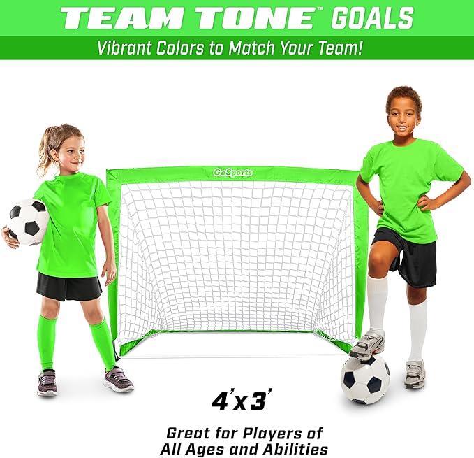 GoSports 4 x 3 ft Portable Soccer Goals for Kids - 13 Colors - Set of 2 Team Tone Pop Up Nets for Backyard