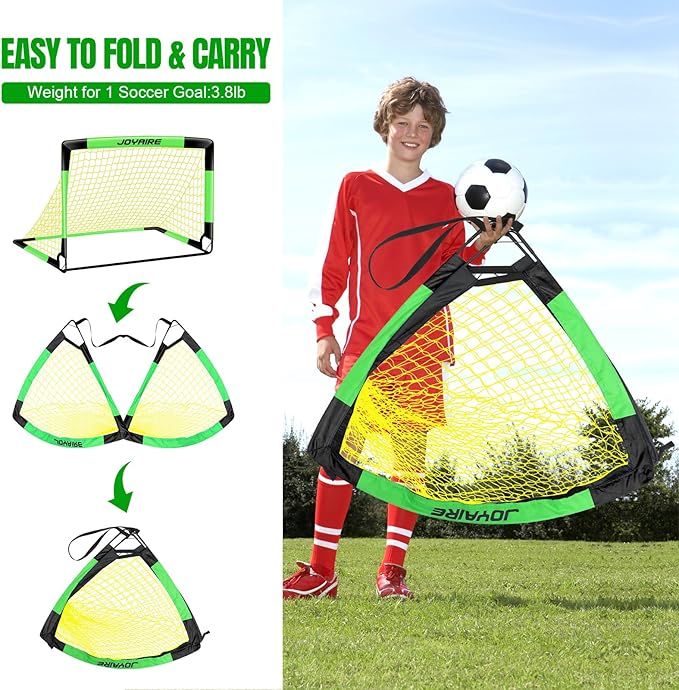 Kids Soccer Goals for Backyard Set, Portable Toddler Soccer Goal 2 of 6x4 ft, 4x3 ft, 7x5 ft, Soccer Training Equipment, Pop Up Soccer Net Kit with Size 4 Soccer Ball, Outdoor Sports Play, Youth Game