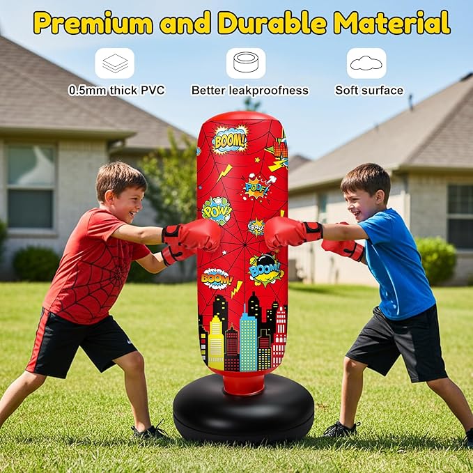 Jenaai Inflatable Punching Bag for Kids, 40" Spiderweb Punching Bag, Spiderweb Boxing Kit with Gloves and Air Pump for Daily Exercise, Family Time, Karate, Practice, Taekwondo