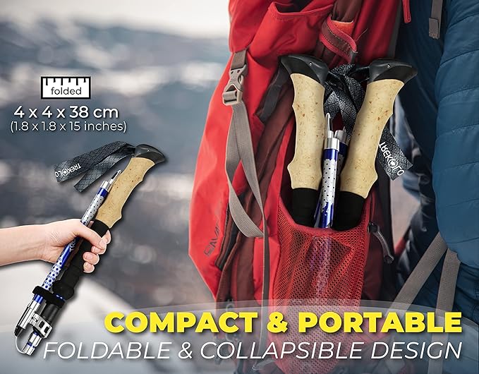 Trekology Trek-Z Collapsible Hiking & Trekking Poles - Balance Support for Seniors, Women, and Men, 2pc Per Set