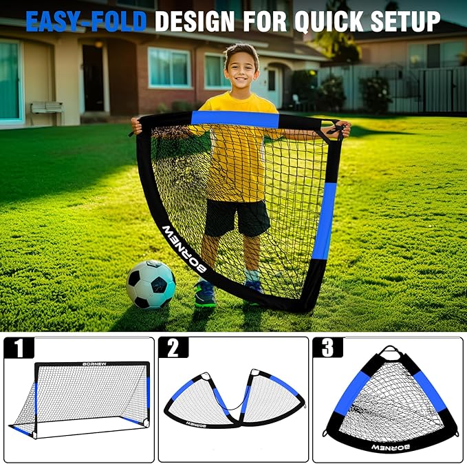 Kids Soccer Goal for Backyard Set - 2 Set of 7X5 / 6X4 ft Toddler Soccer Nets Training Equipment, Soccer Ball, Pop Up Portable Soccer Set for Kids and Youth Games and Training Goals Ages 3-16 Gift
