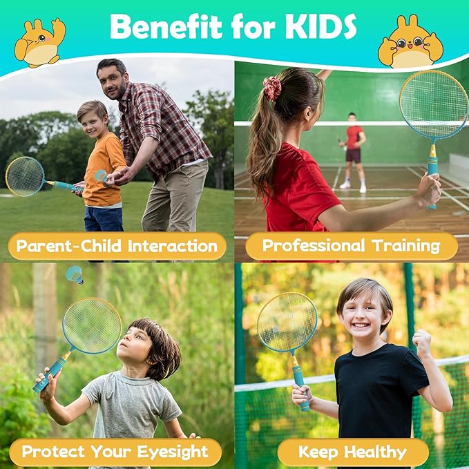 JOY SPOT! Kids Badminton Rackets Set with Soft Grip, Oversize & Lightweight Shuttlecocks Racquet with Carry Bag for Children Youth, 2 Player Sport Game for Indoor Outdoor Backyard