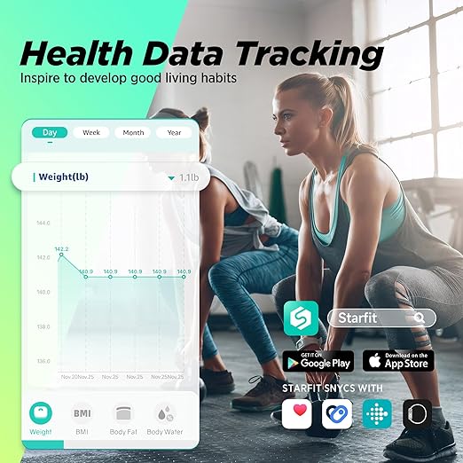 RunStar Digital Bathroom Scale for Body Weight, Body Fat, BMI 28 Measurements, Innovative 8-Electrode Smart Scales FSA&HSA Eligible with Voice Prompt Function High Accurate Bluetooth Weight Machine