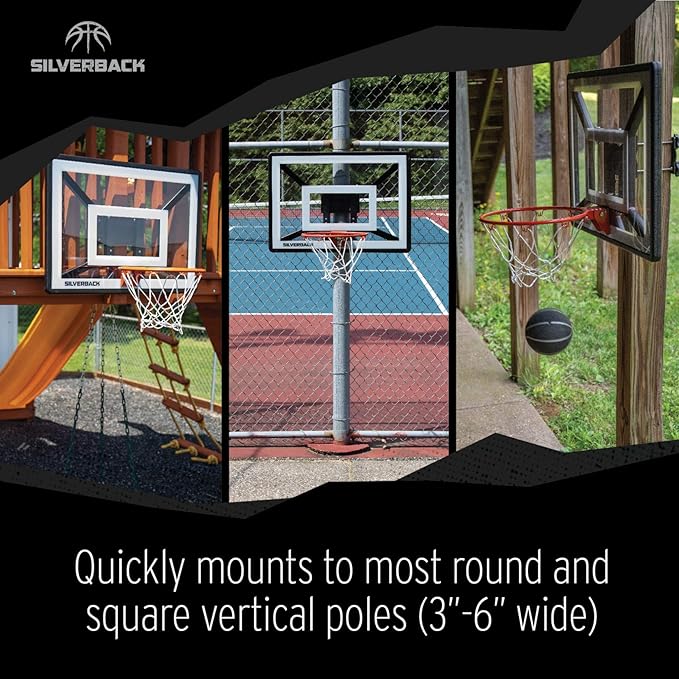 Silverback Junior Youth 33" Basketball Hoop with Lock ‘n Rock Mounting Technology Mounts to Round and Vertical Poles, Black (B8410W)