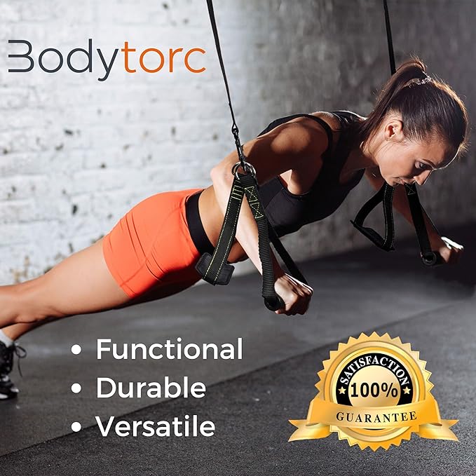 Suspension Trainer, Bodyweight Training Straps for Full Body Workouts at Home, Includes Door Anchor, Extension Arms and Advanced Foot Straps. Green
