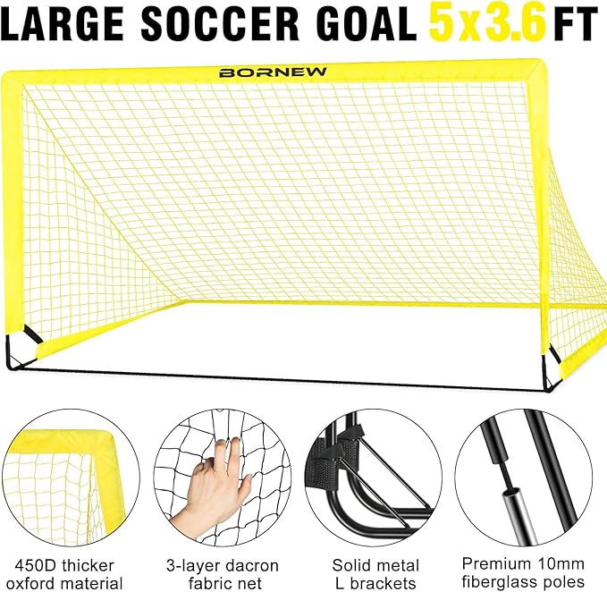 Kids Soccer Goal for Backyard Set - 2 Set of 4x3/ 5X3.6/7x5 ft Toddler Soccer Nets with 20ft Agility Ladder, Soccer Ball, Pop Up Portable Soccer Set for Kids and Youth Training Ages