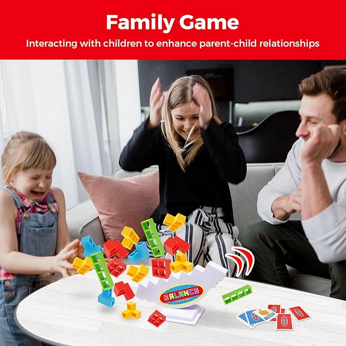 FAVANTIME 32pcs Stacking Game Tetra Balance Tower Stacking Blocks Board Games for 1-4 Players Family Games for Kids, Adults, Party, Travel Team Building Blocks Toys