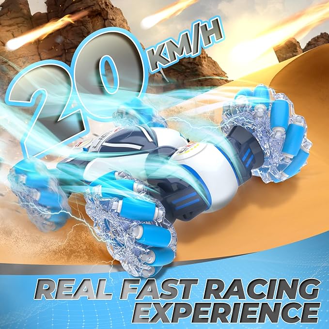 Gesture Sensing RC Stunt Car - Boys Toys Age 6-12, 360° Rotating 4WD Hand Controlled Remote Control Twist Car with Light & Music, Cool Birthday Presents and Ideas Gifts for Kids Age 7 9 10 11 12 yr