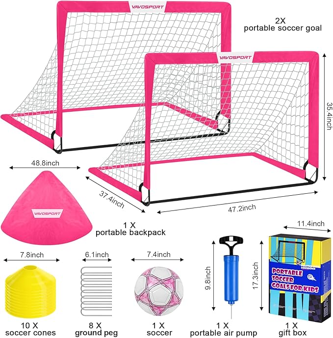 Kids Soccer Goals for Backyard Set - 2 of 4' x 3' Portable Soccer Goal Training Equipment, Pop Up Toddler Soccer Net with Soccer Ball, Soccer Set for Kids, Youth Outdoor Games, Sports, Play