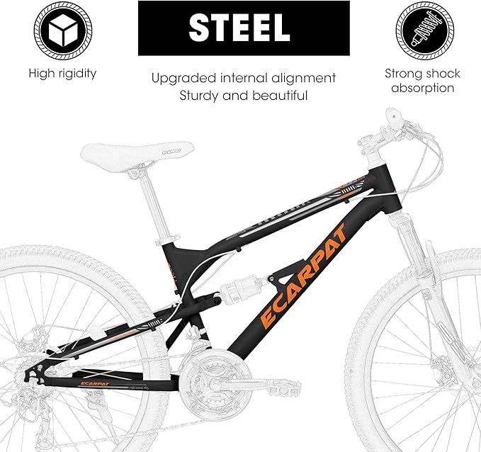 24/26/27.5 Inch Mountain Bike, Dual Full Suspension 21 Speed Womens Mens Mountain Bikes, Commuter Bike with Carbon Steel Frame and Dual Disc Brakes