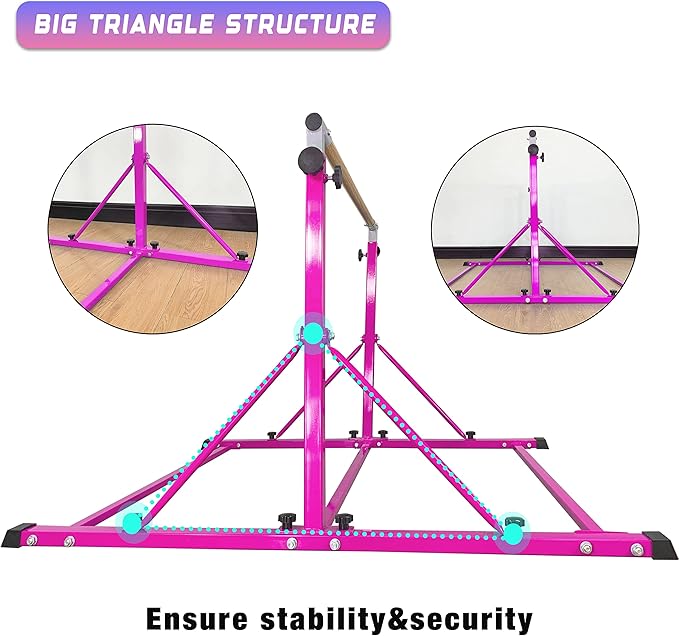 MARFULA Gymnastic Bar for Kid and Teenage Ages 3-25, 5 FT / 8 FT Base Length, 4 FT Width 5 FT Height, Gymnastic Kip Bar Horizontal Bar for Gymnast, Gymnastic Training Equipment for Home and Club Use