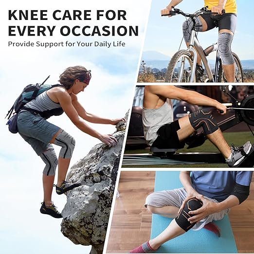 CAMBIVO Knee Brace for Women and Men with Side Stabilizer 2 Pack, Lightweight Knee Compression Sleeves for Knee Pain Relief, Knee Sleeves for Running, Workout and Daily Activities (Black, Large)