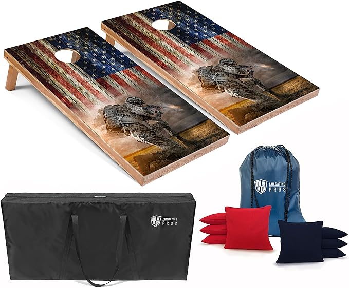 Tailgating Pros American Themed Lightweight Corn Hole Board Set w/Multicolored Built-in LED Lights, Bean Bags and Carrying Case - 4'x2' Cornhole Toss