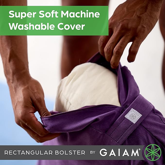 Gaiam Yoga Bolster - Long, Rectangular Meditation Pillow - Supportive Cushion for Restorative Yoga and Sitting on the Floor - Built-In Carrying Handle - Machine Washable Cover'