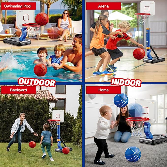 Toddler/Kids Basketball Hoop，Adjustable Height Poolside Mini Basketball Hoop, Swimming Pool Basketball Toys ，Indoor Outdoor Play Portable Basketball Games, Perfect Sports Gift for Boys Girls Age 3-12