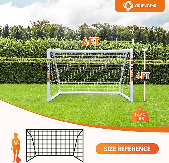 ORIENGEAR Soccer Goal, 12x6/10x6.5/8x6/6x4 Full Size Soccer Goals for Backyard, Soccer Net with Training Discs, Portable Soccer Goal for Kids and Adults with 1 Carry Bag, Porterias De Futbol