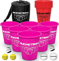 BucketBall | Team Color Edition | Combo Pack (Pink/Red): Original Yard Pong Game: Best Camping, Beach, Lawn, Outdoor, Family, Adult, Tailgate, Jumbo, Giant Game