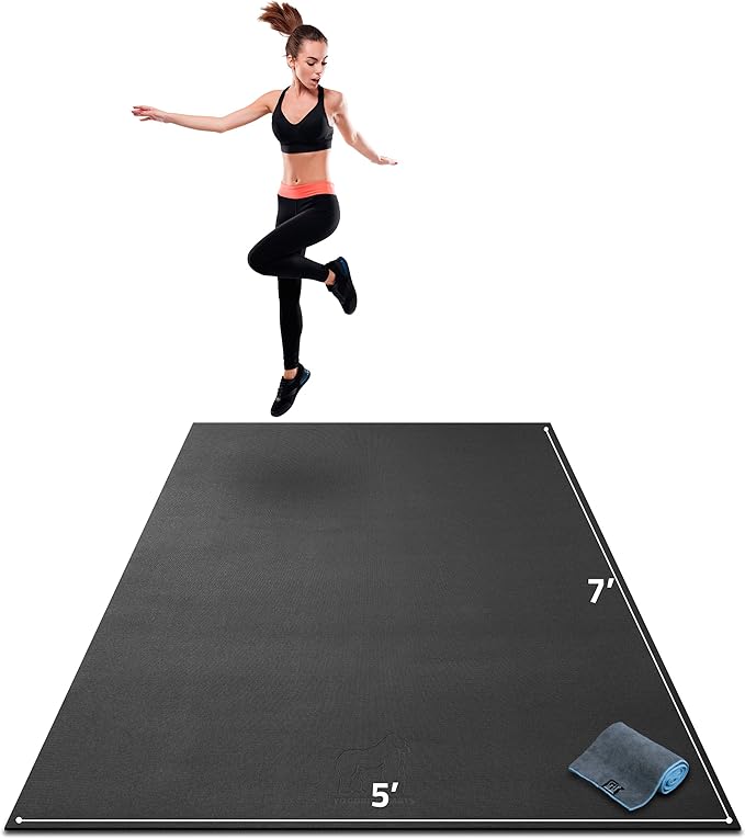 Gorilla Mats Premium Large Exercise Mat – 6x4', 7x4', x7x5', 8x4', 10x4' (1/4" Thick) Ultra Durable, Non-Slip, Workout Mat for Instant Home Gym Flooring – Great on Any Floor – Use With or Without Shoes