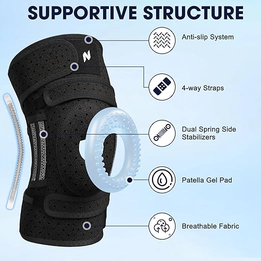 NEENCA ELITE Knee Brace for Men & Women - Open-Back Knee Support with Side Stabilizers & Patella Support for Meniscus Tear, Arthritis Pain, Injury Recovery, Running, Sports (Black, X-Large)
