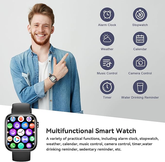 Smart Watch for Men Women, 1.83" Fitness Watch (Answer/Make Call), Smartwatch with Heart Rate/Blood Pressure, Sleep Tracker, Pedometer, 120+ Sport Modes,IP68 Waterproof Fitness Tracker for Android IOS