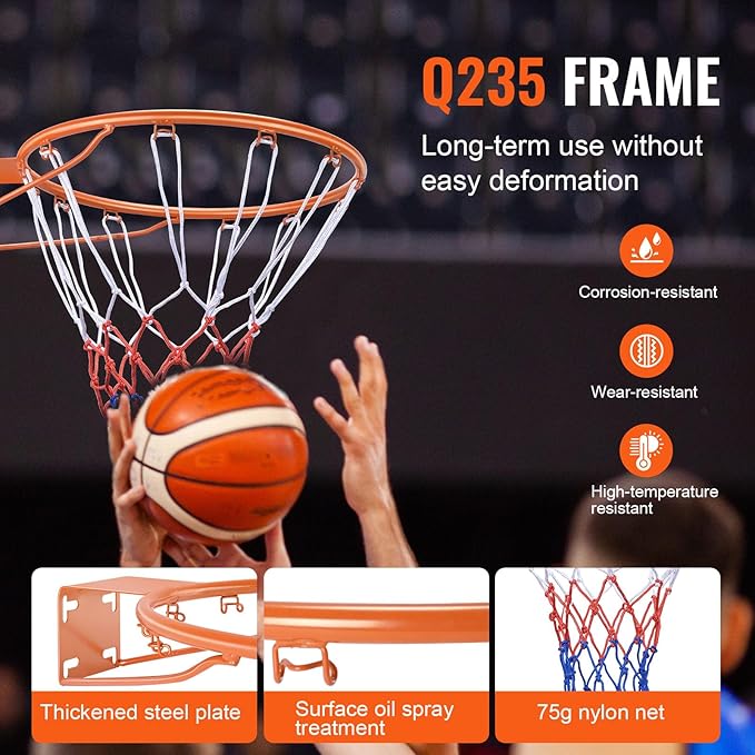 VEVOR Basketball Hoop/Rim, Adjustable Height Portable Backboard Court, Basketball Goal, Mobile Stand with Wheels Weighted Base, Youth&Adults, Outdoor/Indoor