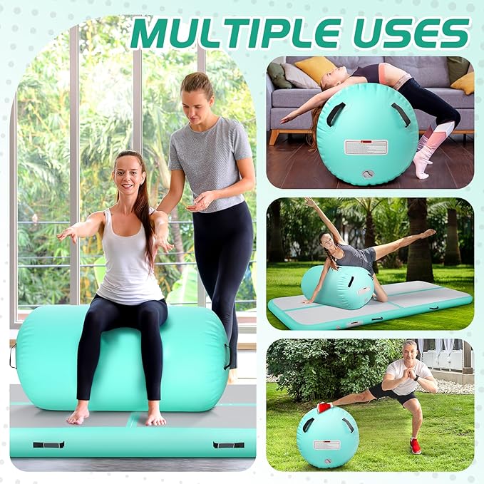 Inflatable Gymnastics Air Roller Set, Tumble Rolling Air Roller Gymnastics Barrel with Electric Pump for Kids Adults Home Outdoor Gymnastic Training Cheerleading Yoga