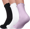 3 Pairs Pilates Socks with Grips Non Slip Ruffle Yoga Grip Socks for Women