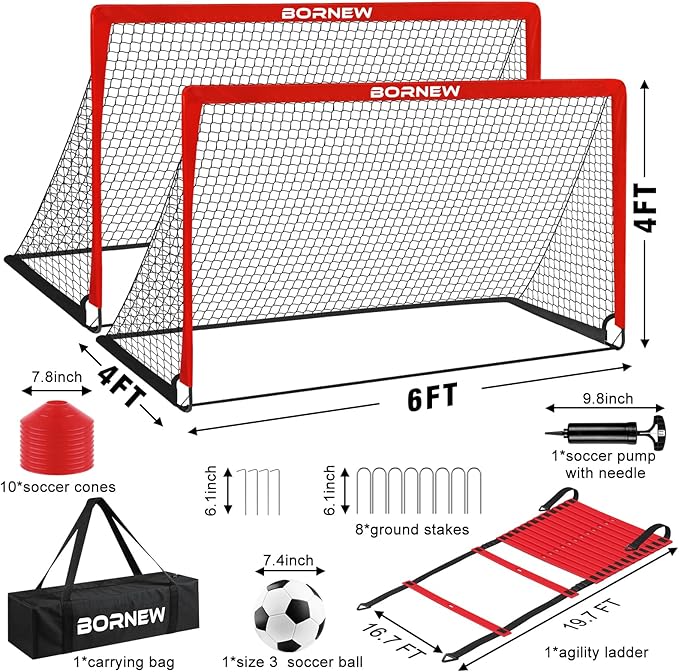 Kids Soccer Goal for Backyard Set - 2 Set of 6X4 FT Toddler Soccer Nets with 20ft Agility Ladder, Soccer Ball, Pop Up Portable Soccer Set for Kids and Youth Game and Training Goals Ages 3-16 Gift