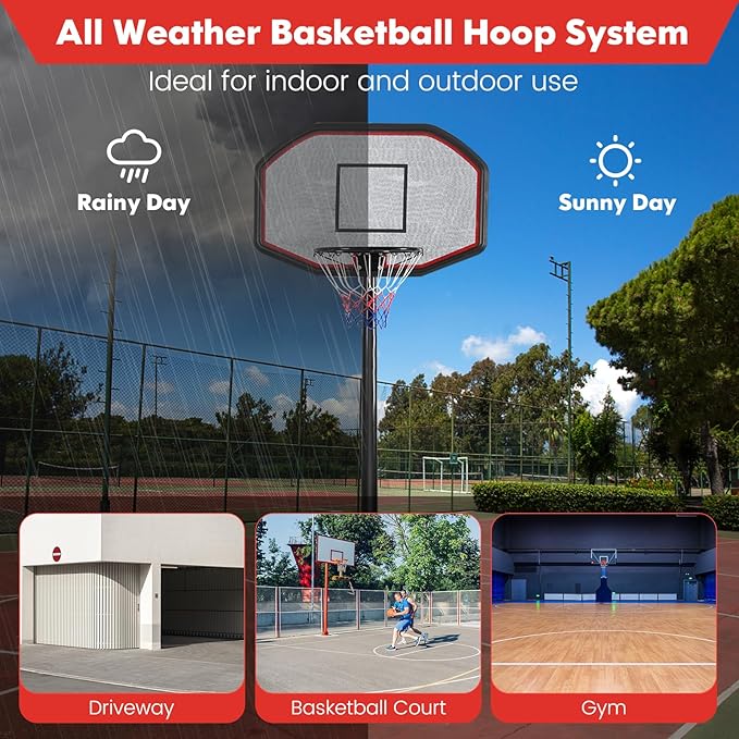 GYMAX Basketball Hoop, Outdoor 6.5FT-10FT Adjustable Basketball Goal with 43’’ Shatterproof Backboard & 18’’ Basket, All Weather Basketball Stand with Wheels, for Kids Youth Adult, Gym Driveway Court