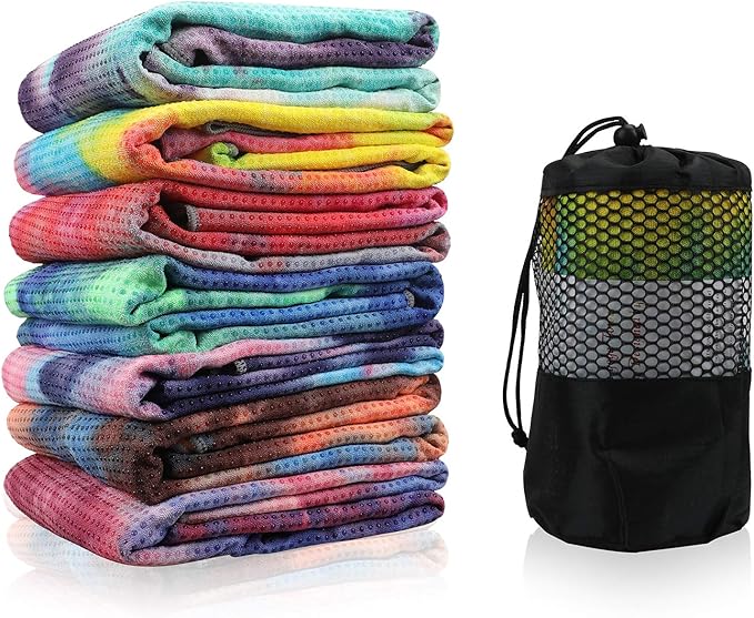 Yoga Towels , Non Slip Hot Yoga Towel Skidless Waffle Texture, 100% Absorbent Odorless Microfiber Yoga Blanket, Standard Sized 24 inchx72 inch Mat Towel,for Hot Yoga, Bikram, Pilates (Bule & Green)…1