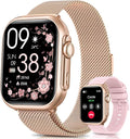 Smart Watch for Men for Android iPhone: Smart Watch with 100 Day+Battery Life Make/Answer Call Blood Oxygen Sleep Heart Rate Monitor 5ATM 120+ Sport Mode Fitness Tracker Watch Pedometer Gold 2Band