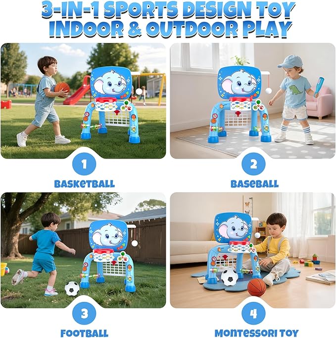 Toddler Basketball Hoop & Soccer Goal Tball Set, Kids Sport Toys with Light & Sound, Musical Activity Center Toys for 1 2 3 Years Old Boys, Christmas Birthday Gifts for Baby 12-18 Months