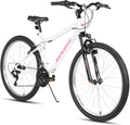 HILAND 26 Inch Womens and Mens Mountain Bike, 18 Speed Steel Frame Adult Bicycle, MTB Bikes with Suspension Fork, V Brake, Mountain Bicycle for Woman Man, Purple Green White