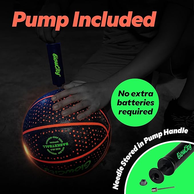 GlowCity Glow in The Dark Basketball - Sizes 5, 6, 7 Light Up Ball for Kids, Teens & Adults - Red Glow for Outdoor Games - Sports Birthday Gifts Ideas for Boys Ages 6 7 8 9 10 11 12 13 14