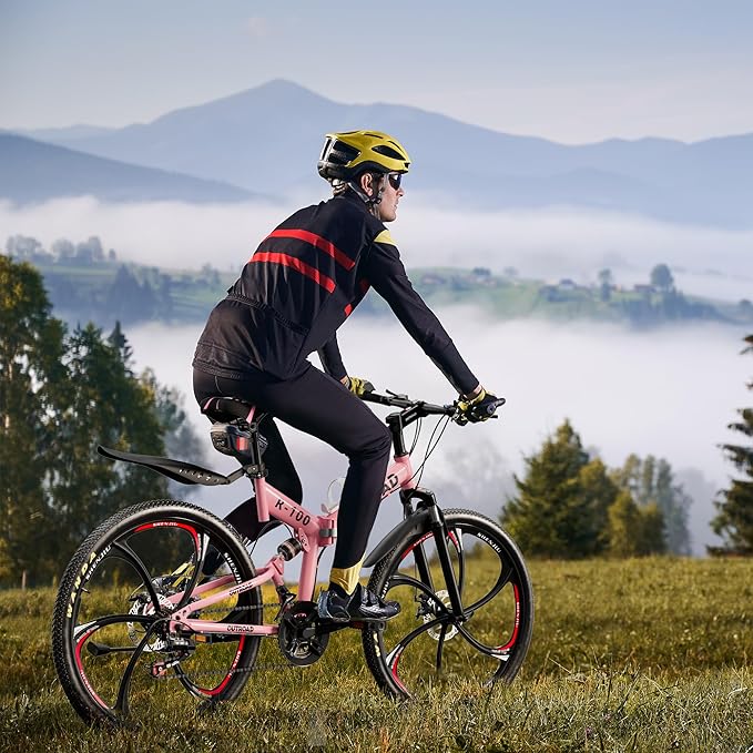 Betterland 26 Inch Folding Mountain Bike, 21 Speeds Full Suspension Foldable Bikes, Dual Disc Brake, High Carbon Steel Frame and Non-Slip Quick Release tire Bicycle for Adult