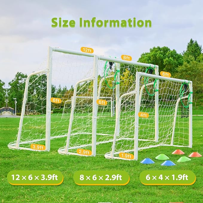 Soccer Goal 12×6, 8×6 and 6×4 FT Soccer Goals for Backyard, 2"Diameter Steel Soccer Goal for Kids and Adults Large soccer goal Powder Coated Galvanized Steel Post With Soccer Target Net for Training