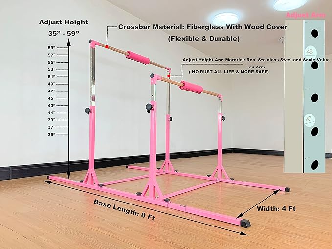 MARFULA Gymnastics Double Horizontal Bars 3Play Parallel Bars Uneven Bars Gymnastics Training Kip Bar with 304 Stainless Steel Regulating Arms & Fiberglass Rail for Indoor Outdoor Home Club Use
