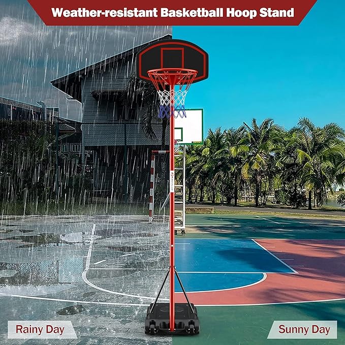Goplus Portable Basketball Hoop, Height Adjustable Basketball Goal System [6.5FT-8.5FT] w/Shatterproof Backboard, Fillable Base & Wheels, Basketball Stand for Adult Kids, Indoor Outdoor Use