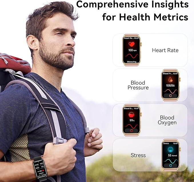 KPEP Health Fitness Watch with LED Flashlight, 24/7 Stress/Blood Pressure/SpO2/Heart Rate/Sleep Monitor, 100+ Sport Modes Calorie Counter Pedometer IP68 Waterproof Fitness Tracker for Men Women, Pink