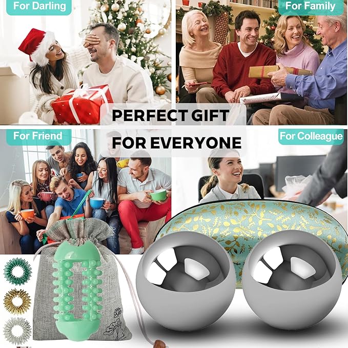 1.6 inch Stainless Steel Baoding Balls Set, Chinese Health Massage Balls for Hand Therapy, Exercise, and Stress Relief, No Chime Handball