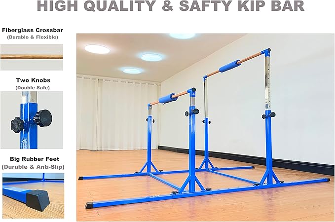 MARFULA Gymnastics Double Horizontal Bars 3Play Parallel Bars Uneven Bars Gymnastics Training Kip Bar with 304 Stainless Steel Regulating Arms & Fiberglass Rail for Indoor Outdoor Home Club Use