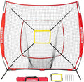 Storgem Baseball and Softball Practice Net 7×7ft Portable Hitting Pitching Batting Training Net Baseball Backstop Net with Batting Tee and Strike Zone and Bow Frame
