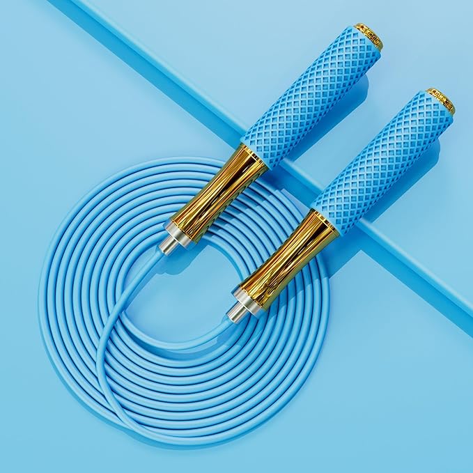 5mm PVC Jump Rope For Men Women Kids - Dual Ball Bearing -Metal Handle Core Covered Rubber Grip- Adjustable 10ft long Skipping Rope - Good For Workout Fitness Weight loss